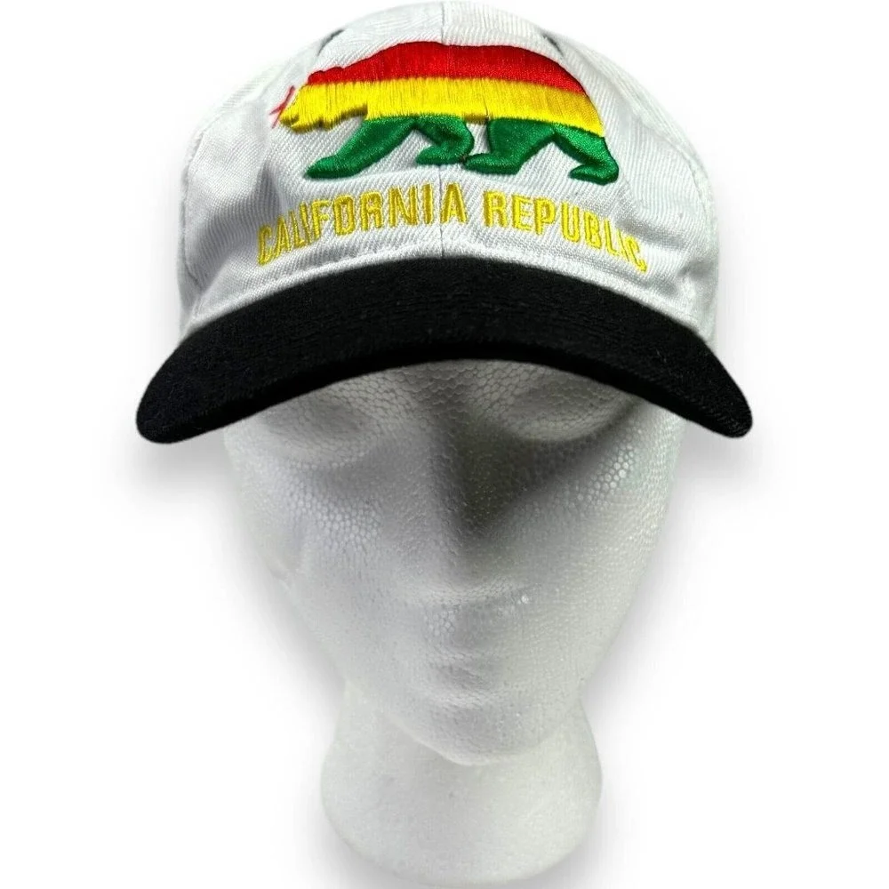 California Republic Bear Hat White Surfer Baseball Cap Kids State Flag Brim